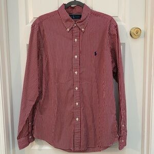 Ralph Lauren 100% Cotton Red and White Striped Button Down Shirt - Large